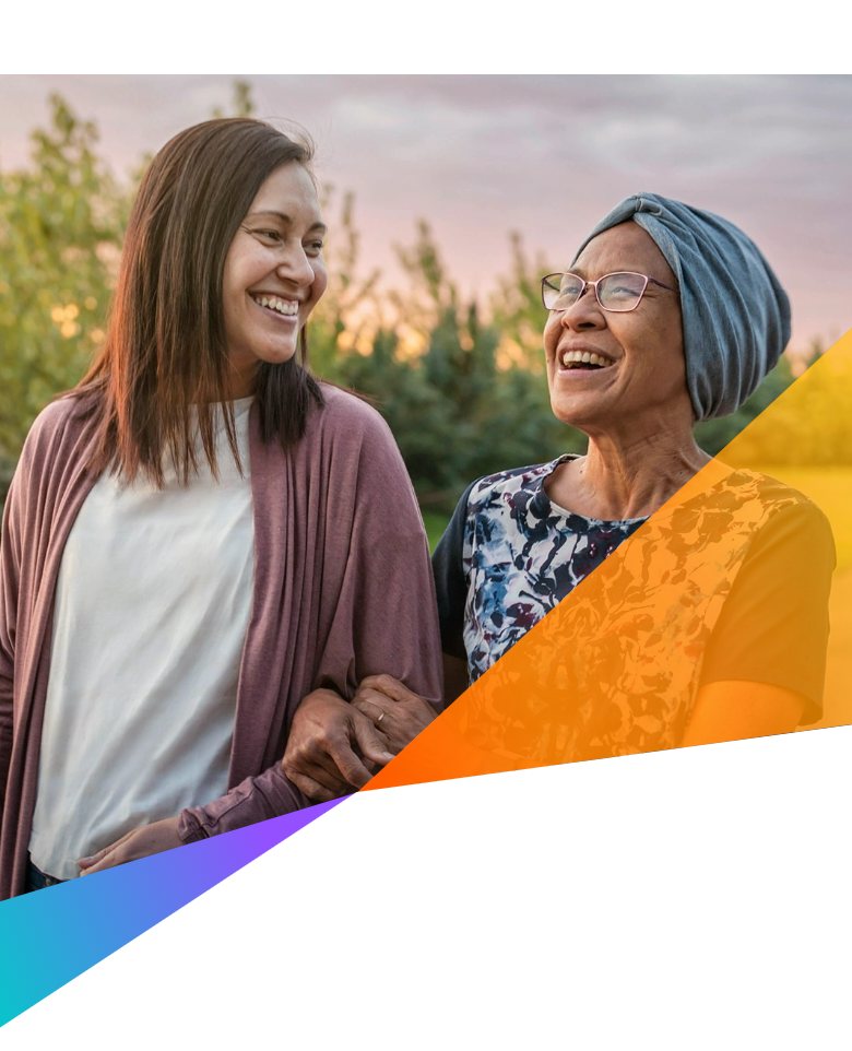 Banner image showing an old lady holding the hand of a young lady